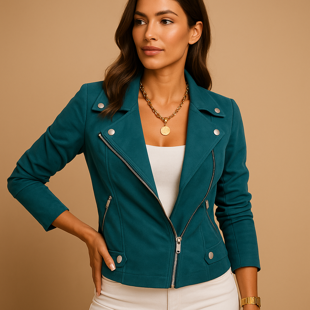 Women’s short summer jacket in breathable lightweight fabric with a modern cut, available in six elegant colors for casual or travel outfits.