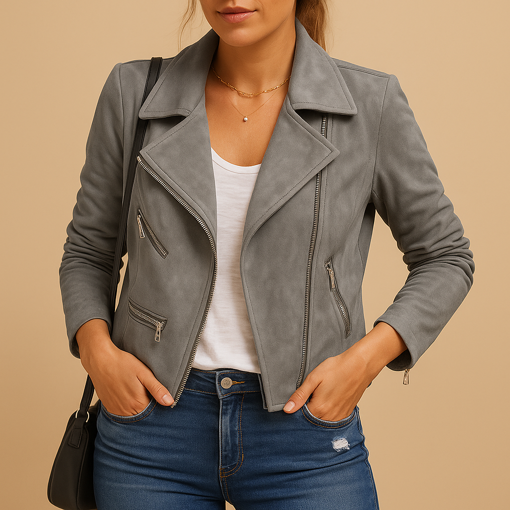 Women’s short summer jacket in breathable lightweight fabric with a modern cut, available in six elegant colors for casual or travel outfits.