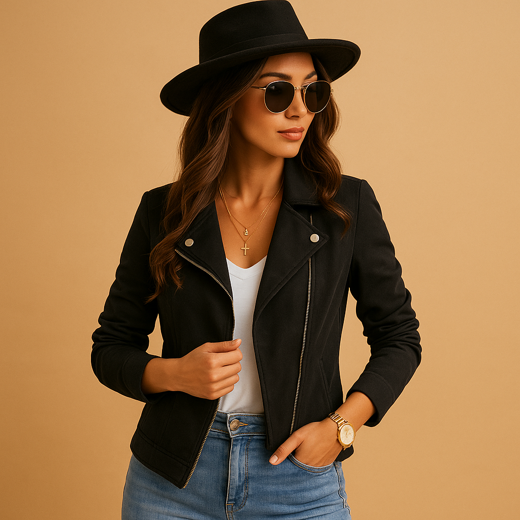 Women’s short summer jacket in breathable lightweight fabric with a modern cut, available in six elegant colors for casual or travel outfits.