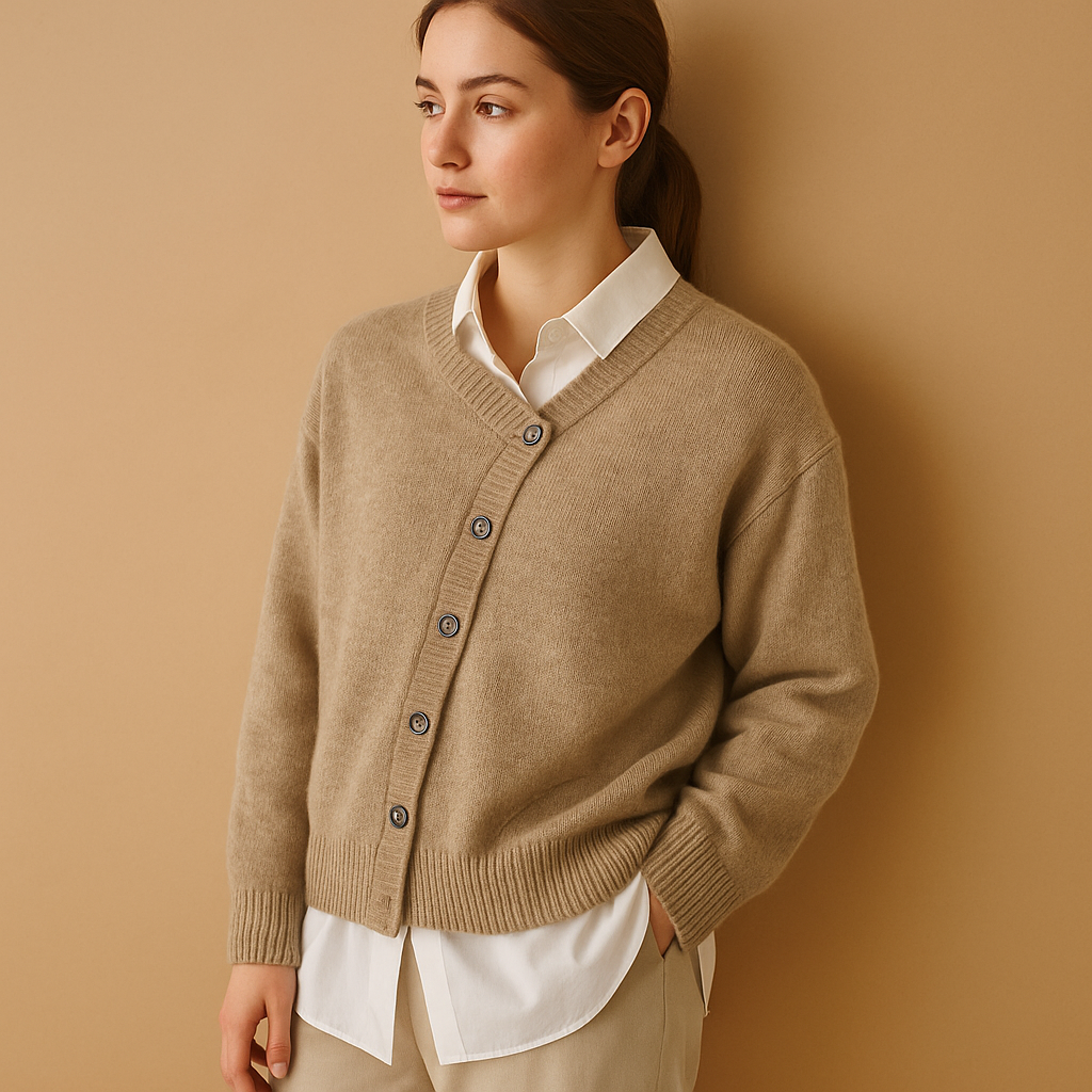 Women’s wool-look knitted sweater with soft non-itch texture and classic relaxed fit, perfect for casual outings and cozy evenings.
