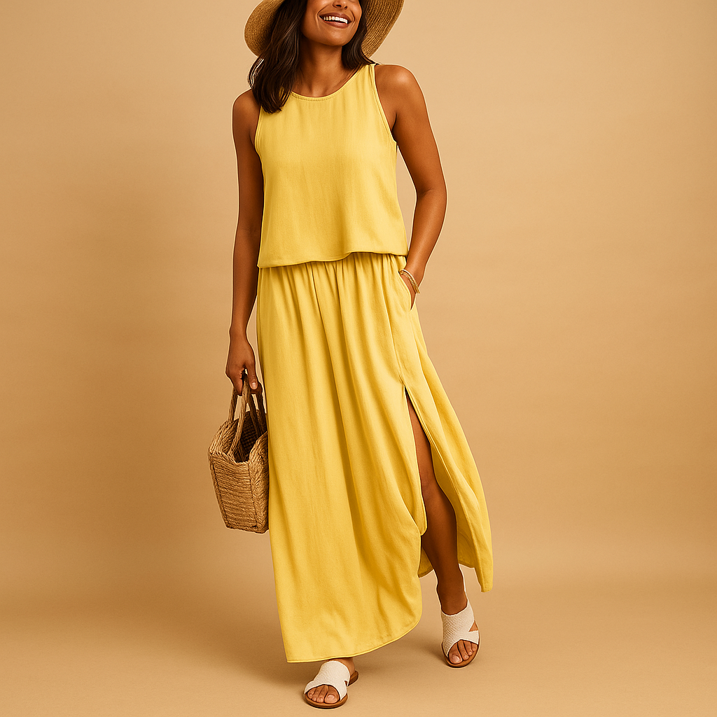 Women’s airy summer dress with breathable fabric, loose knee-length fit, and short sleeves. Perfect for casual days or chic summer evenings.