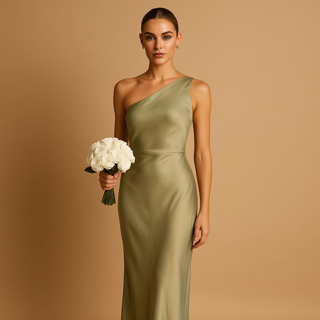 Elegant women’s asymmetric evening dress with refined slit and slim fit, perfect for galas, formal dinners, and special occasions.