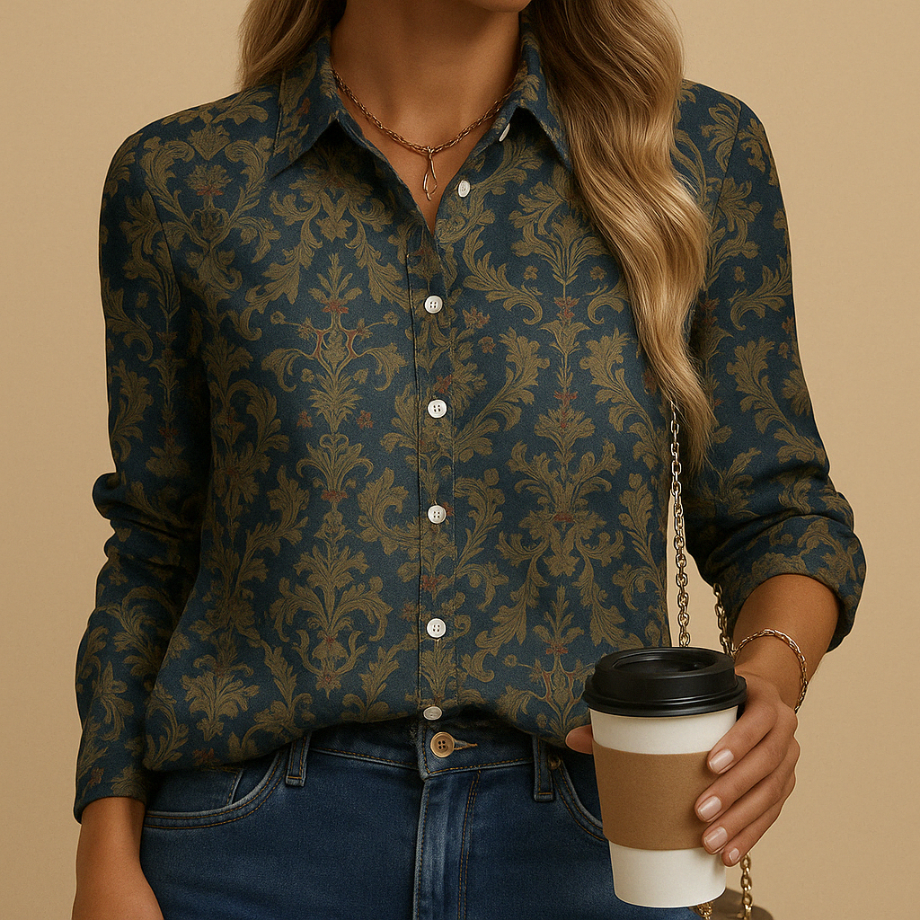 Women’s autumn blouse with tailored fit and warm fall tones, perfect for work, daily outfits, and seasonal wear.