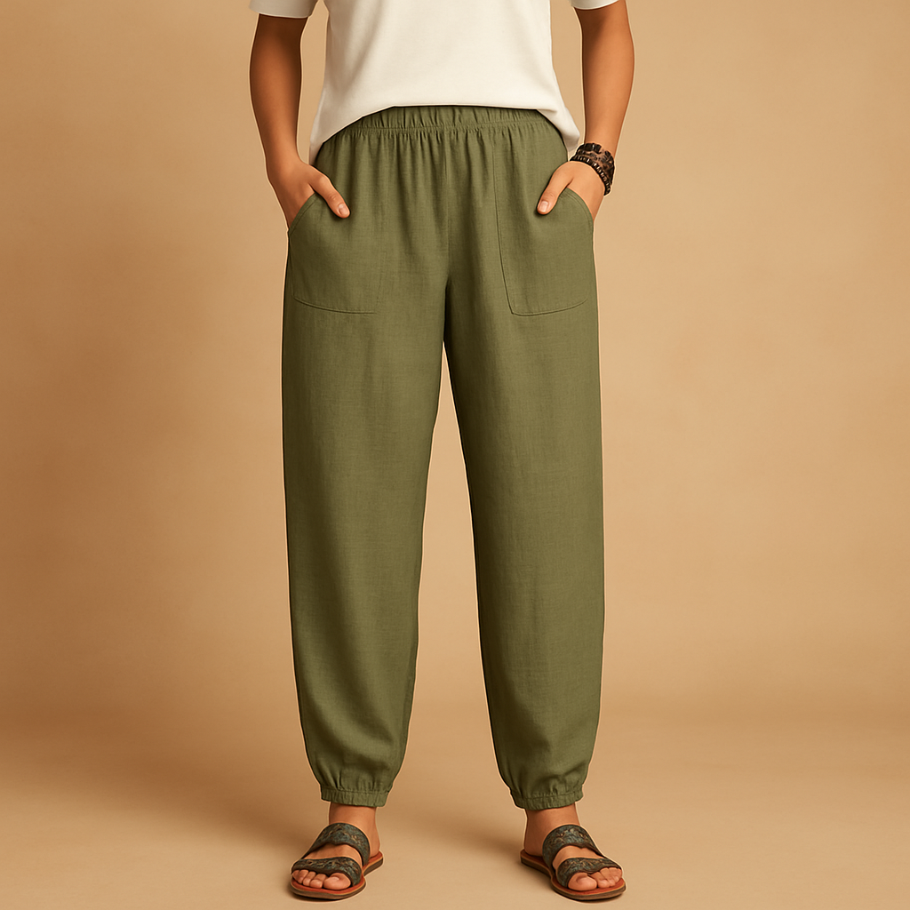 Women’s boho high waist summer pants with loose fit and functional pockets, ideal for beach days, city strolls, and casual summer outfits.