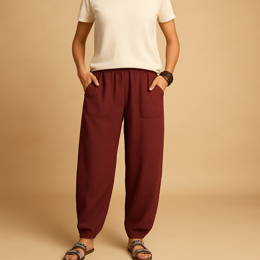 Women’s boho high waist summer pants with loose fit and functional pockets, ideal for beach days, city strolls, and casual summer outfits.