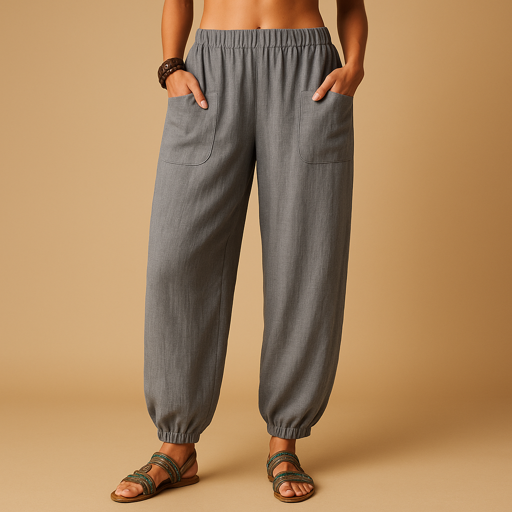 Women’s boho high waist summer pants with loose fit and functional pockets, ideal for beach days, city strolls, and casual summer outfits.