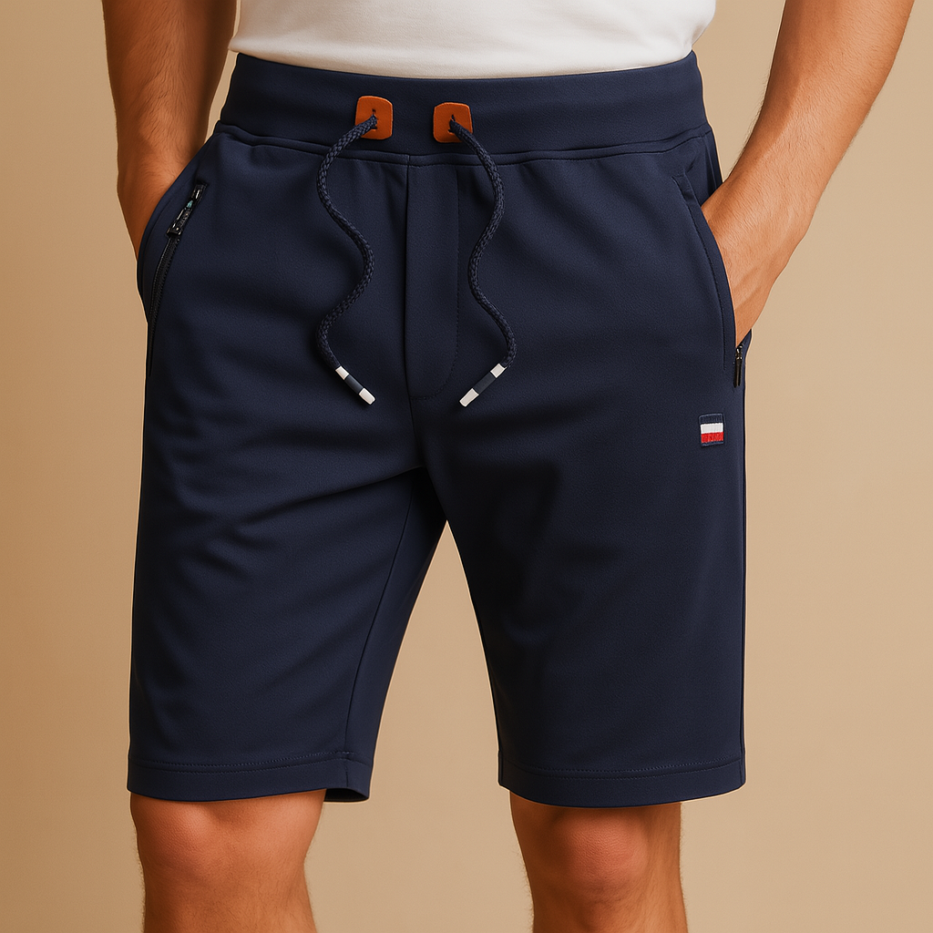 Men’s breathable athletic shorts with elastic waistband and multiple pockets, perfect for travel, workouts, and casual outdoor activities.