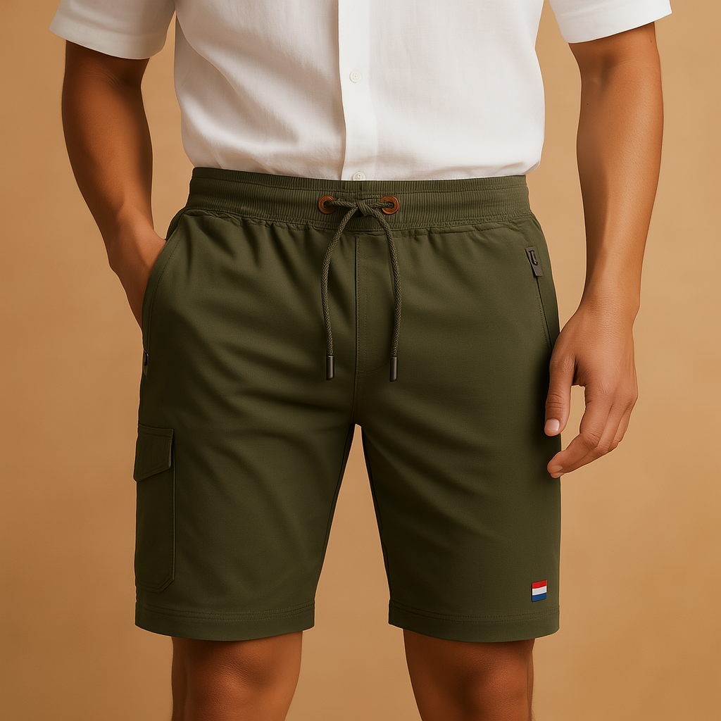 Men’s breathable athletic shorts with elastic waistband and multiple pockets, perfect for travel, workouts, and casual outdoor activities.