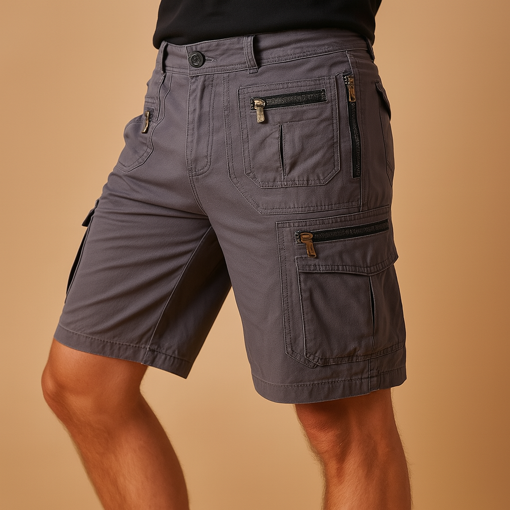 Men wearing Mason cargo shorts with zip and flap pockets, durable and breathable design ideal for outdoor, casual, and summer wear.