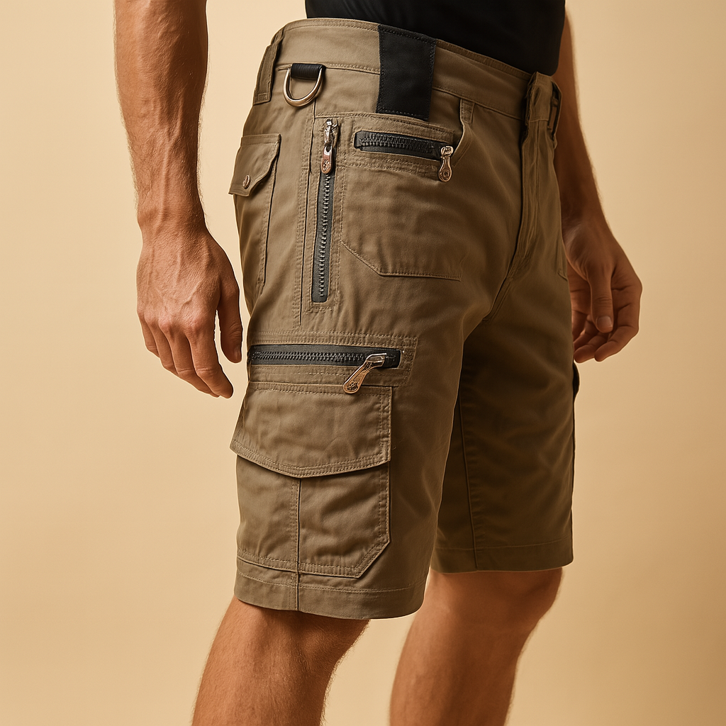Men’s casual cargo shorts with multiple pockets and relaxed fit, ideal for outdoor adventures, travel, and everyday comfort.