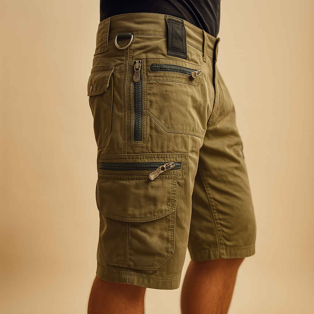 Men’s casual cargo shorts with multiple pockets and relaxed fit, ideal for outdoor adventures, travel, and everyday comfort.