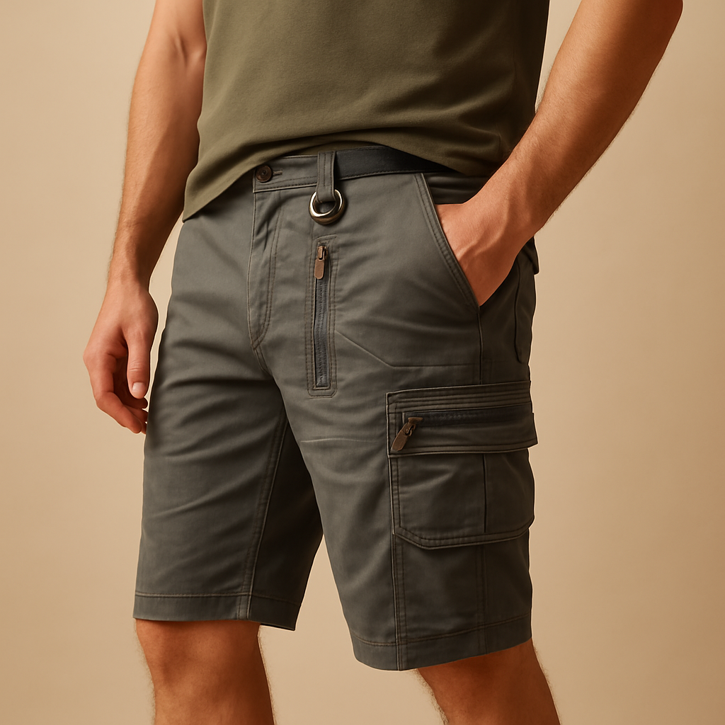 Men’s casual cargo shorts with multiple pockets and relaxed fit, ideal for outdoor adventures, travel, and everyday comfort.