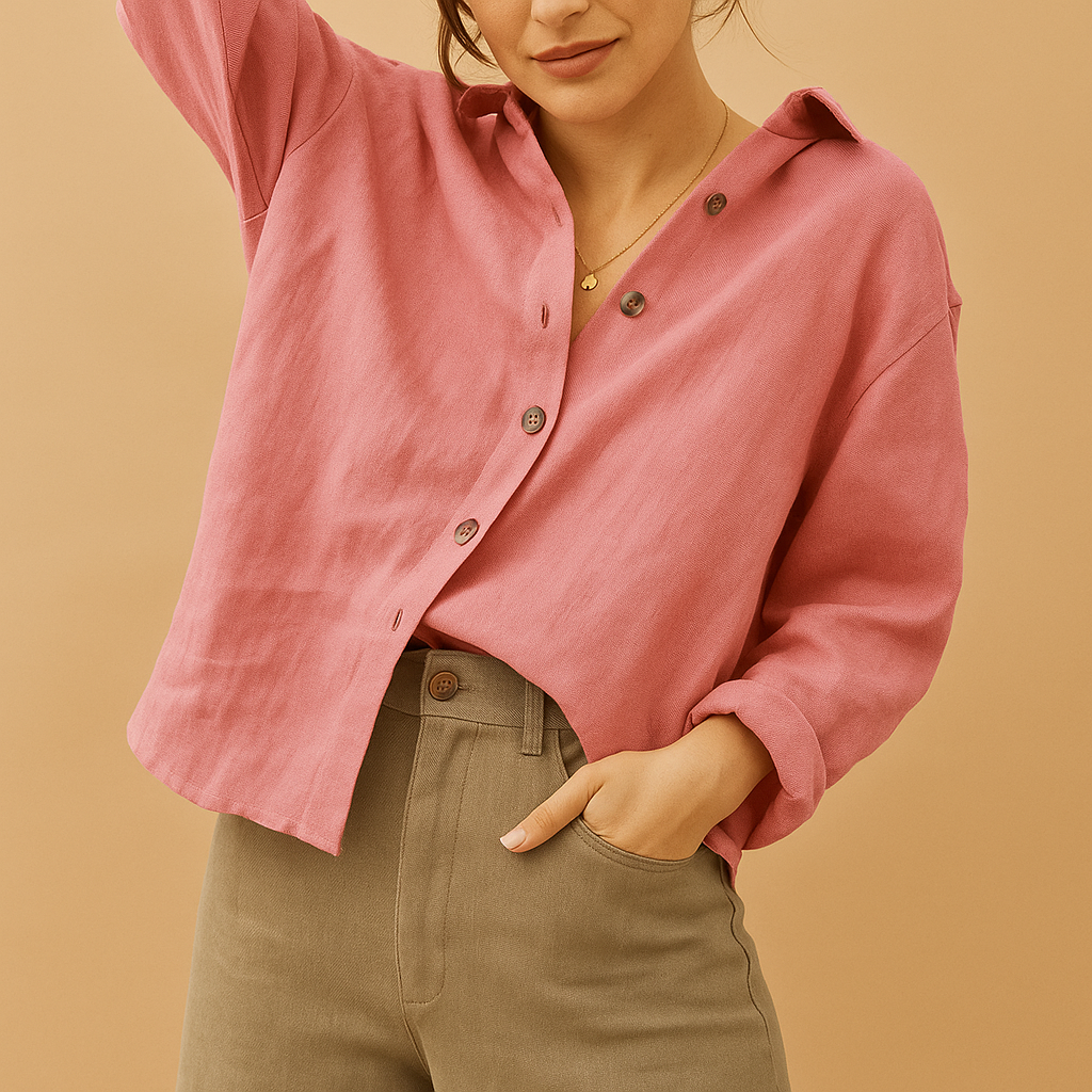 Women’s casual cotton blouse with feminine fit and breathable fabric, perfect for everyday wear and versatile seasonal outfits.
