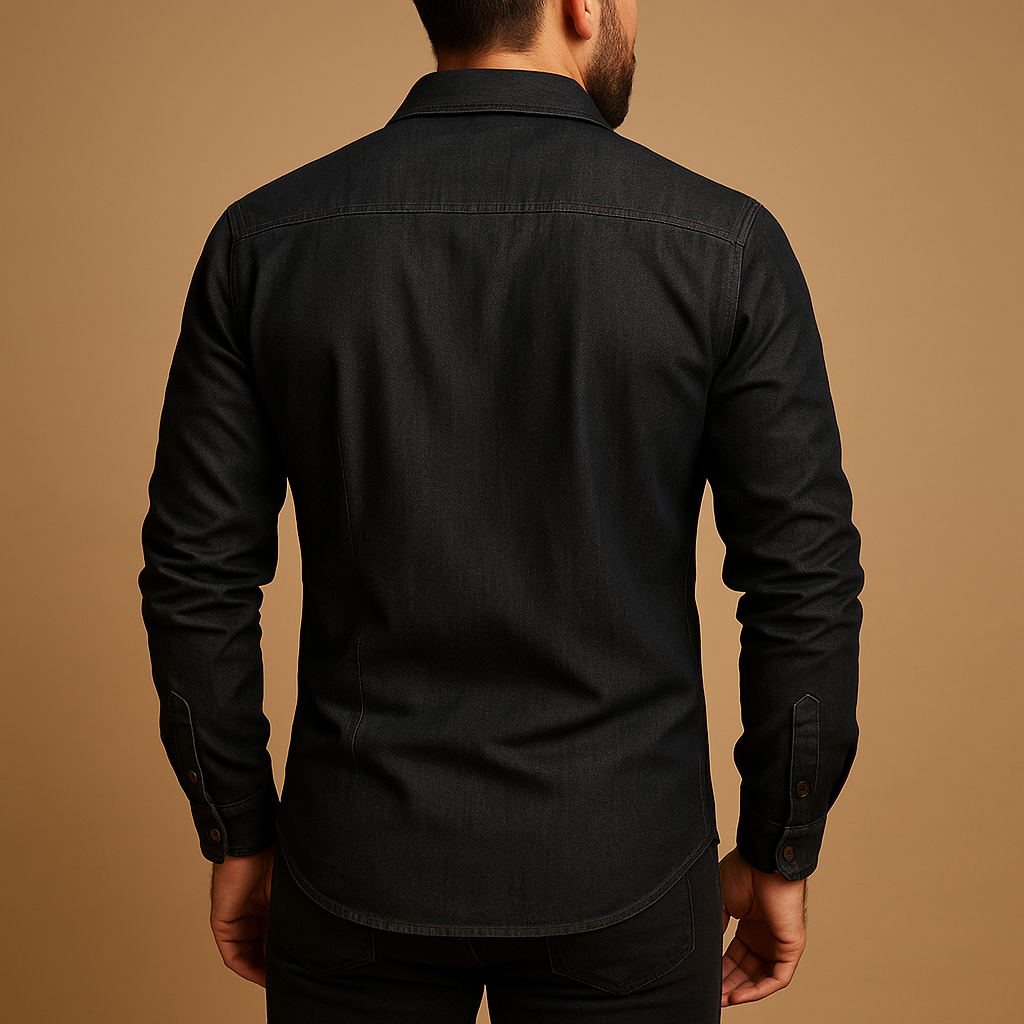 Men’s casual long sleeve shirt in black or navy blue, made from soft breathable cotton for comfort and effortless summer style.