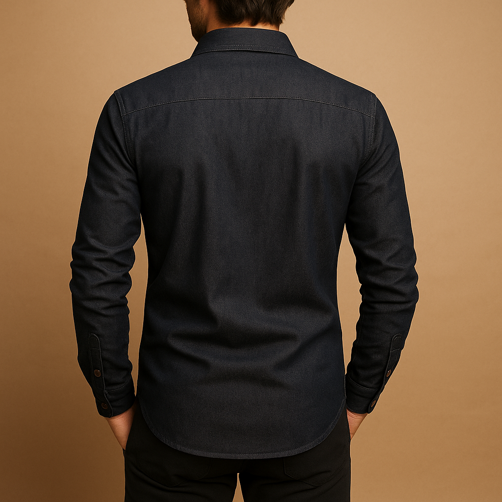 Men’s casual long sleeve shirt in black or navy blue, made from soft breathable cotton for comfort and effortless summer style.