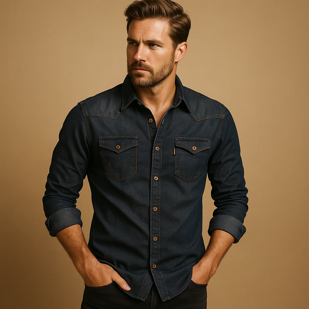 Men’s casual long sleeve shirt in black or navy blue, made from soft breathable cotton for comfort and effortless summer style.
