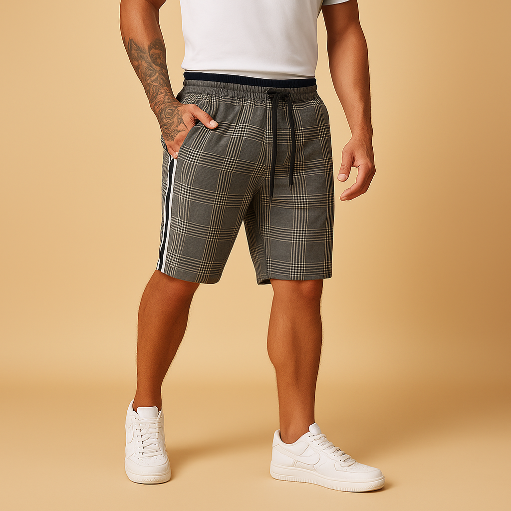 Men wearing Owen casual modern shorts with elastic waistband and tapered leg design, breathable and versatile for everyday casual wear.