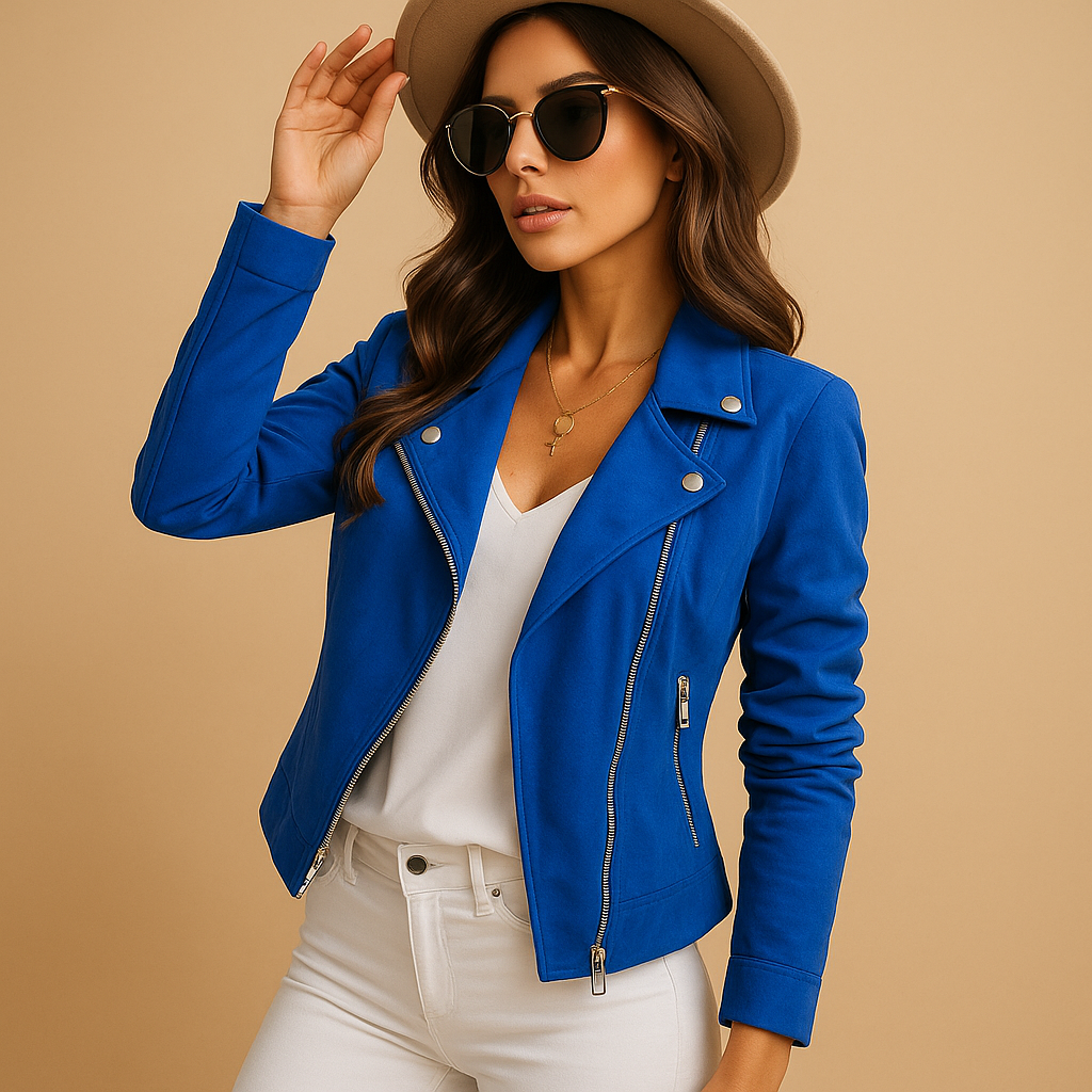 Casual zip-up blazer for women with long sleeves and a comfortable fit, ideal for office days, relaxed outings, or everyday errands.