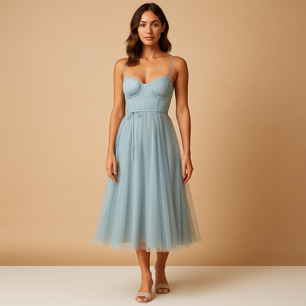 Chiffon maxi dress for women with tulle overlay and sleeveless design, perfect for weddings, evening parties, and elegant occasions.