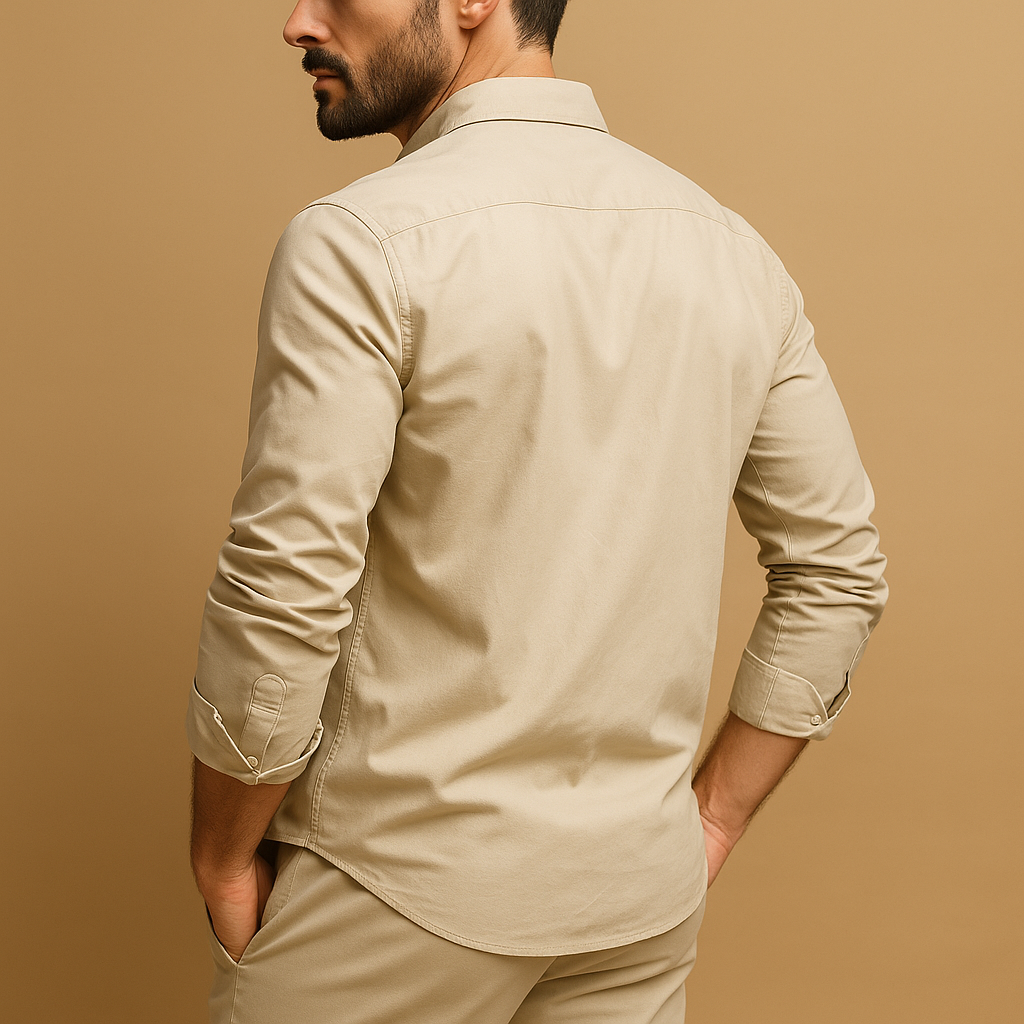 Men’s classic button-up shirt with collar and chest pocket, available in multiple colors, perfect for formal or casual occasions.