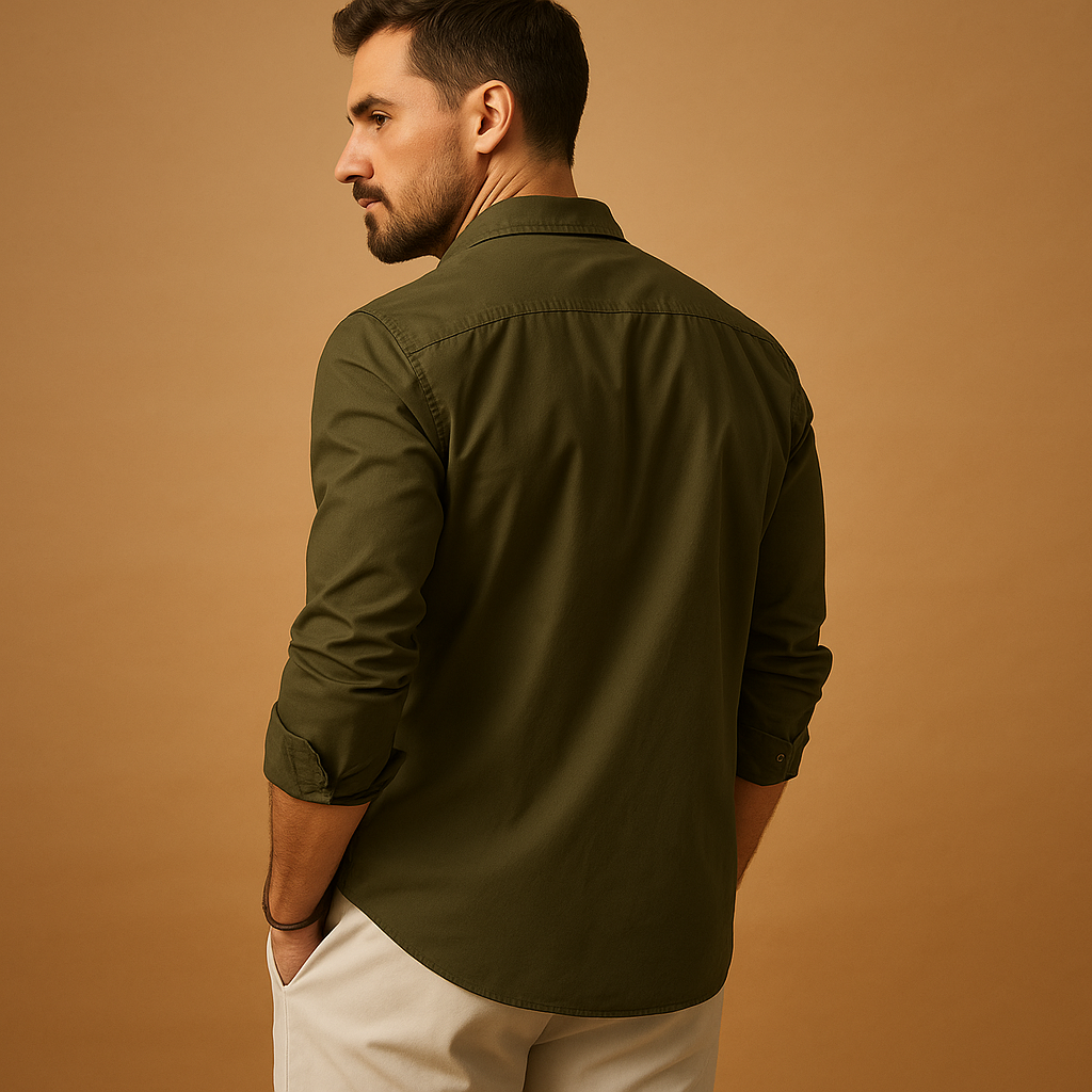 Men’s classic button-up shirt with collar and chest pocket, available in multiple colors, perfect for formal or casual occasions.