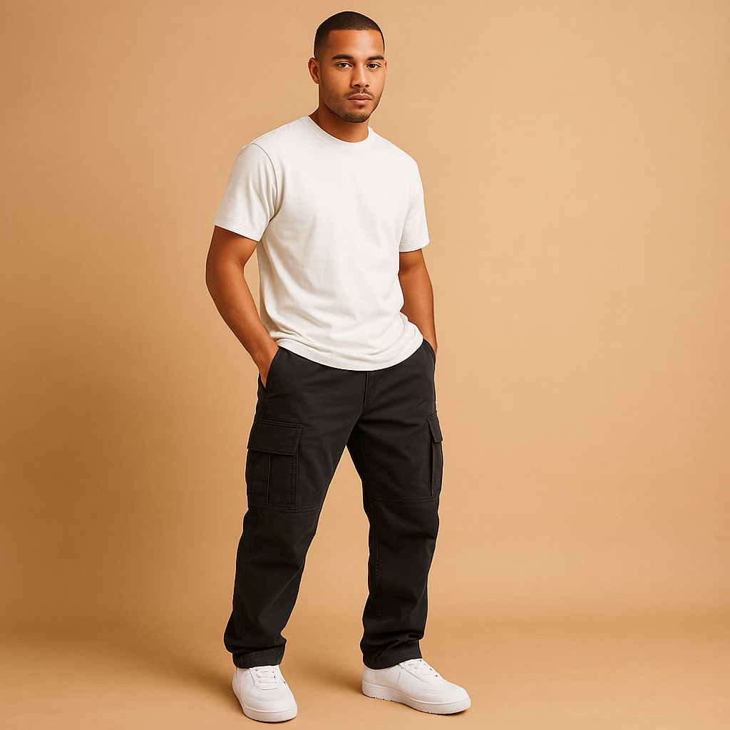 Men’s classic cargo pants with regular fit and multiple utility pockets, perfect for work, travel, or casual everyday wear.
