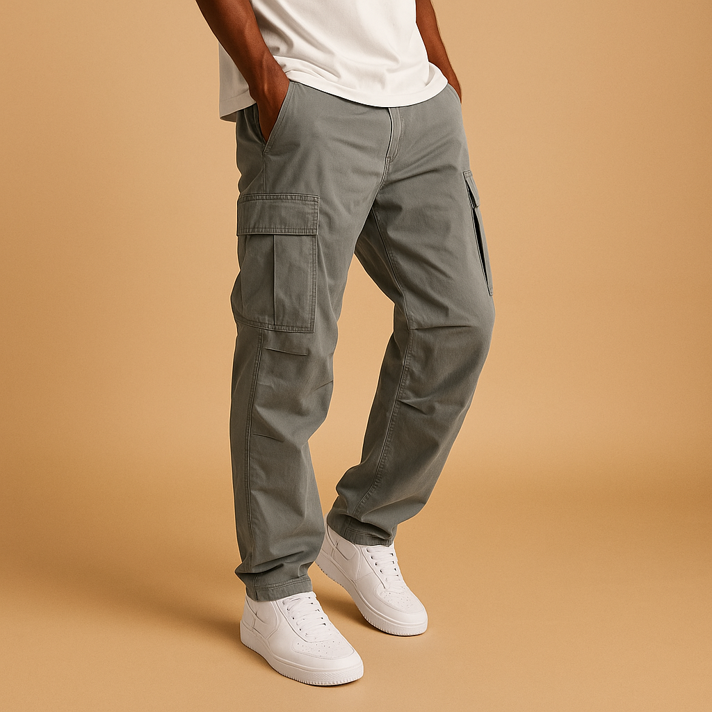 Men’s classic cargo pants with regular fit and multiple utility pockets, perfect for work, travel, or casual everyday wear.
