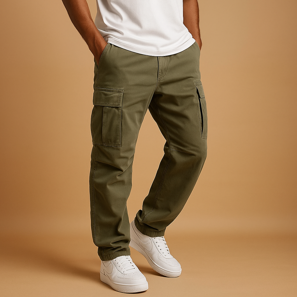 Men’s classic cargo pants with regular fit and multiple utility pockets, perfect for work, travel, or casual everyday wear.