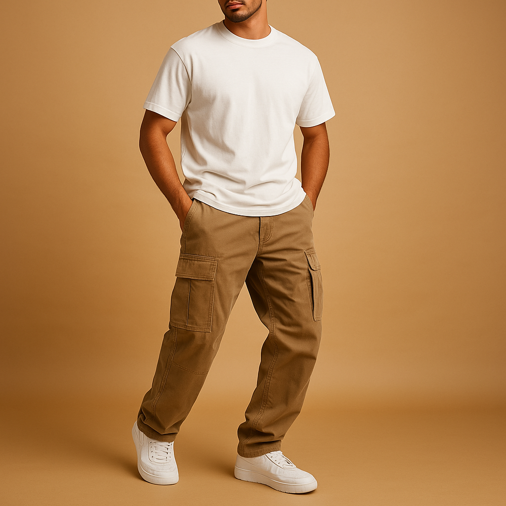 Men’s classic cargo pants with regular fit and multiple utility pockets, perfect for work, travel, or casual everyday wear.
