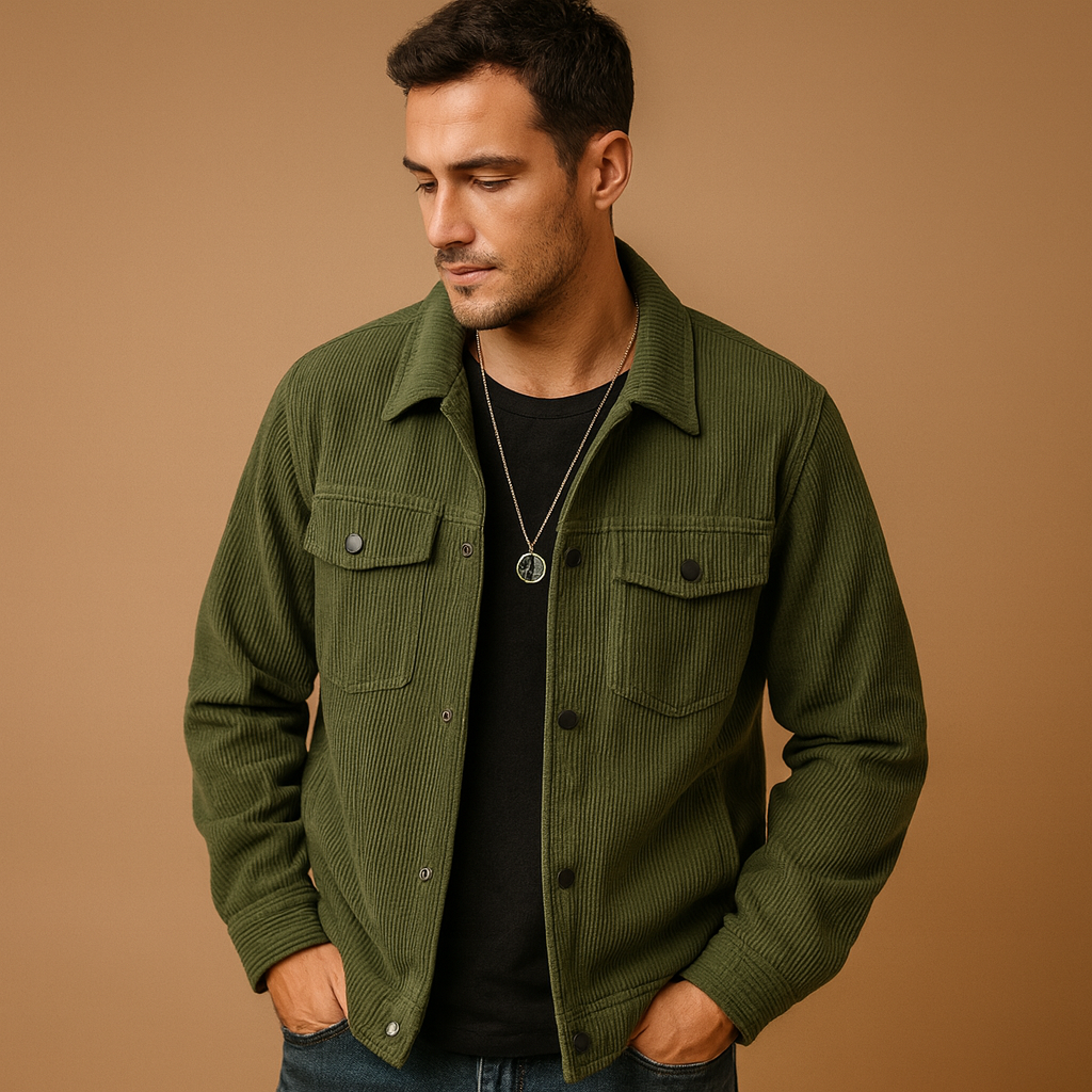 Men’s classic corduroy jacket with relaxed fit and timeless design, perfect for casual outfits and multi-season wear.