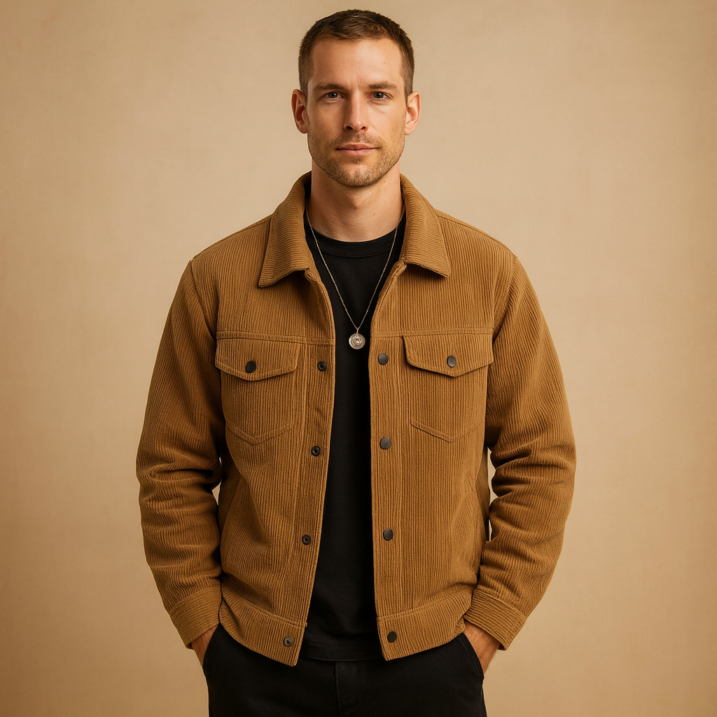 Men’s classic corduroy jacket with relaxed fit and timeless design, perfect for casual outfits and multi-season wear.