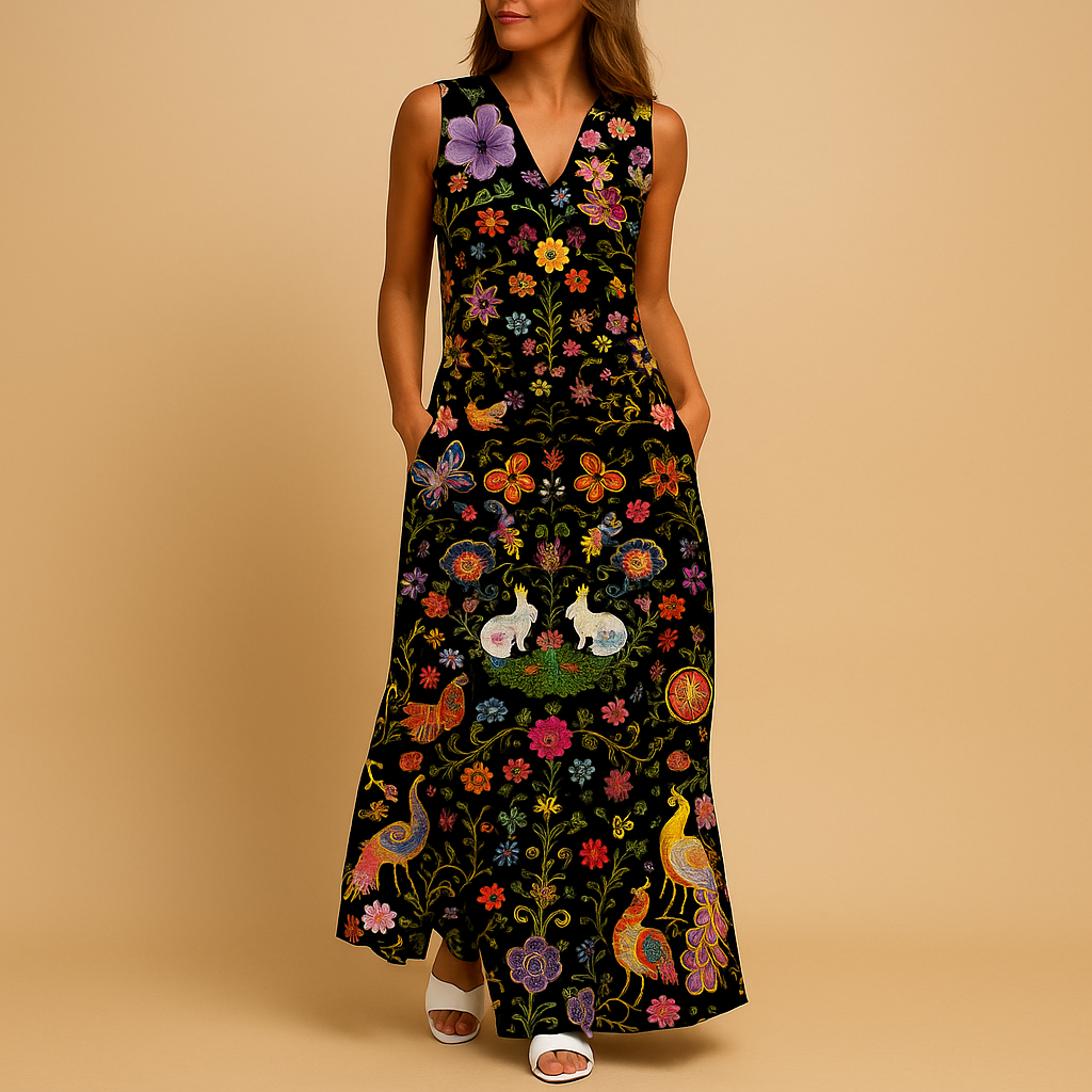 Colorful summer dress for women with lightweight breathable fabric and bold print, perfect for casual days, parties, and vacations.