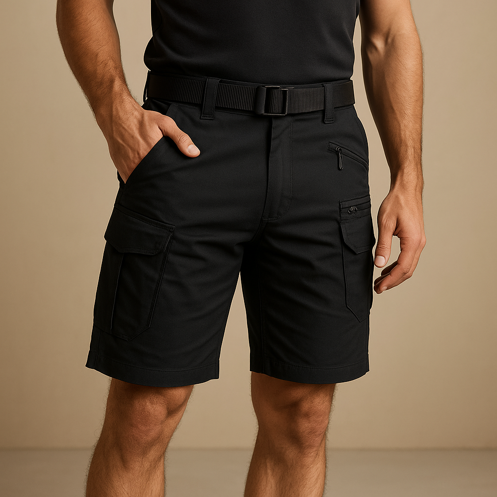 Men wearing Aiden comfortable cargo shorts with multiple spacious pockets, breathable cotton-blend design perfect for outdoor and casual wear.