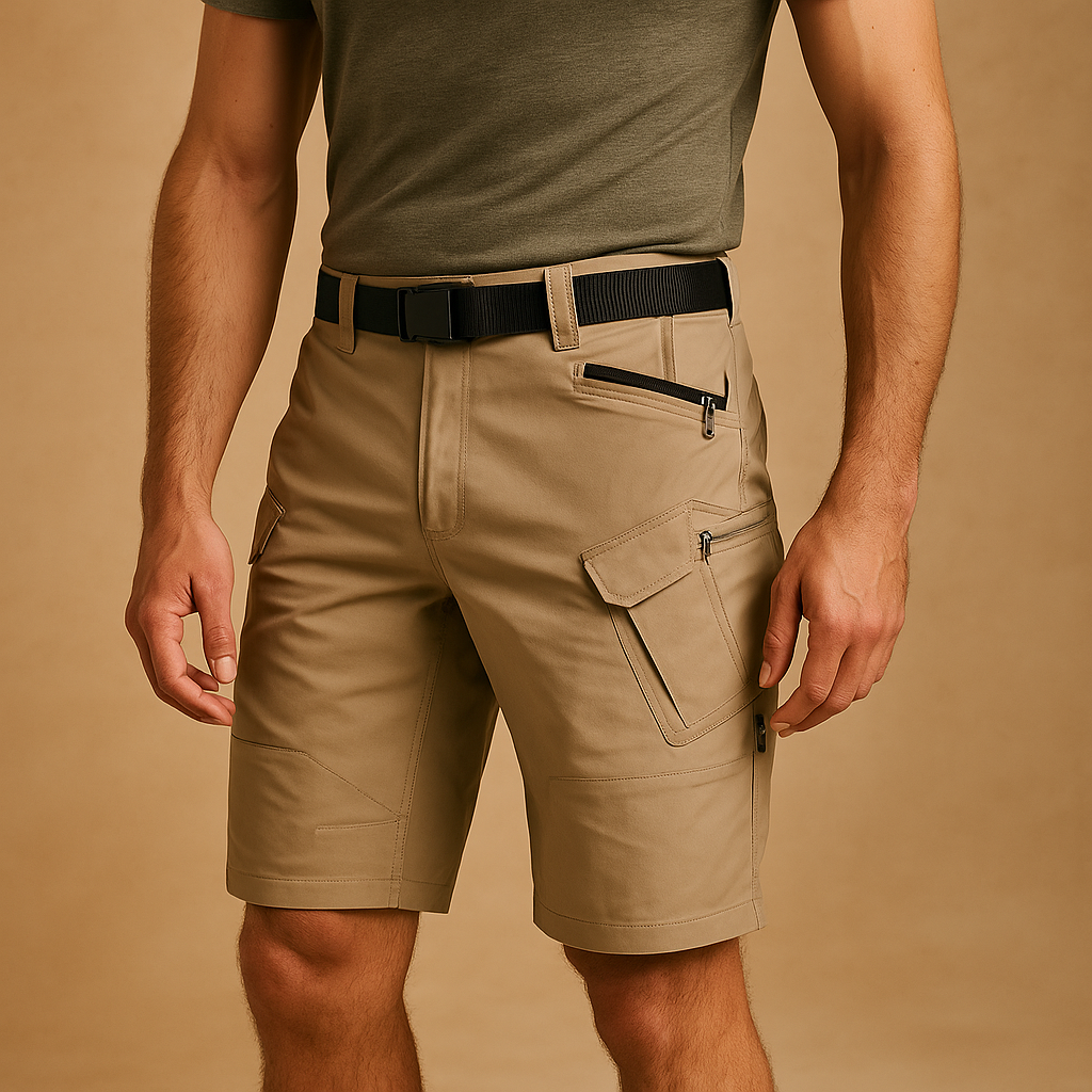 Men wearing Aiden comfortable cargo shorts with multiple spacious pockets, breathable cotton-blend design perfect for outdoor and casual wear.