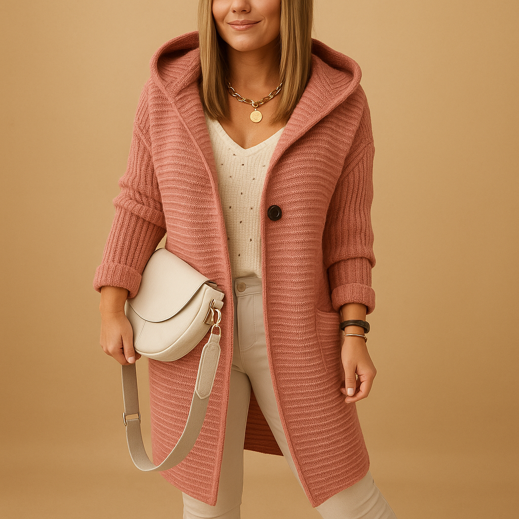 Comfortable women’s open cardigan with a lightly oversized fit and soft, airy feel, perfect for layering over dresses and casual outfits.