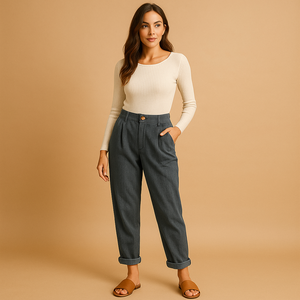 Women’s corduroy high waisted pants with straight legs in black, orange, army green, dark blue, khaki, and dark gray, perfect for autumn and casual chic looks.