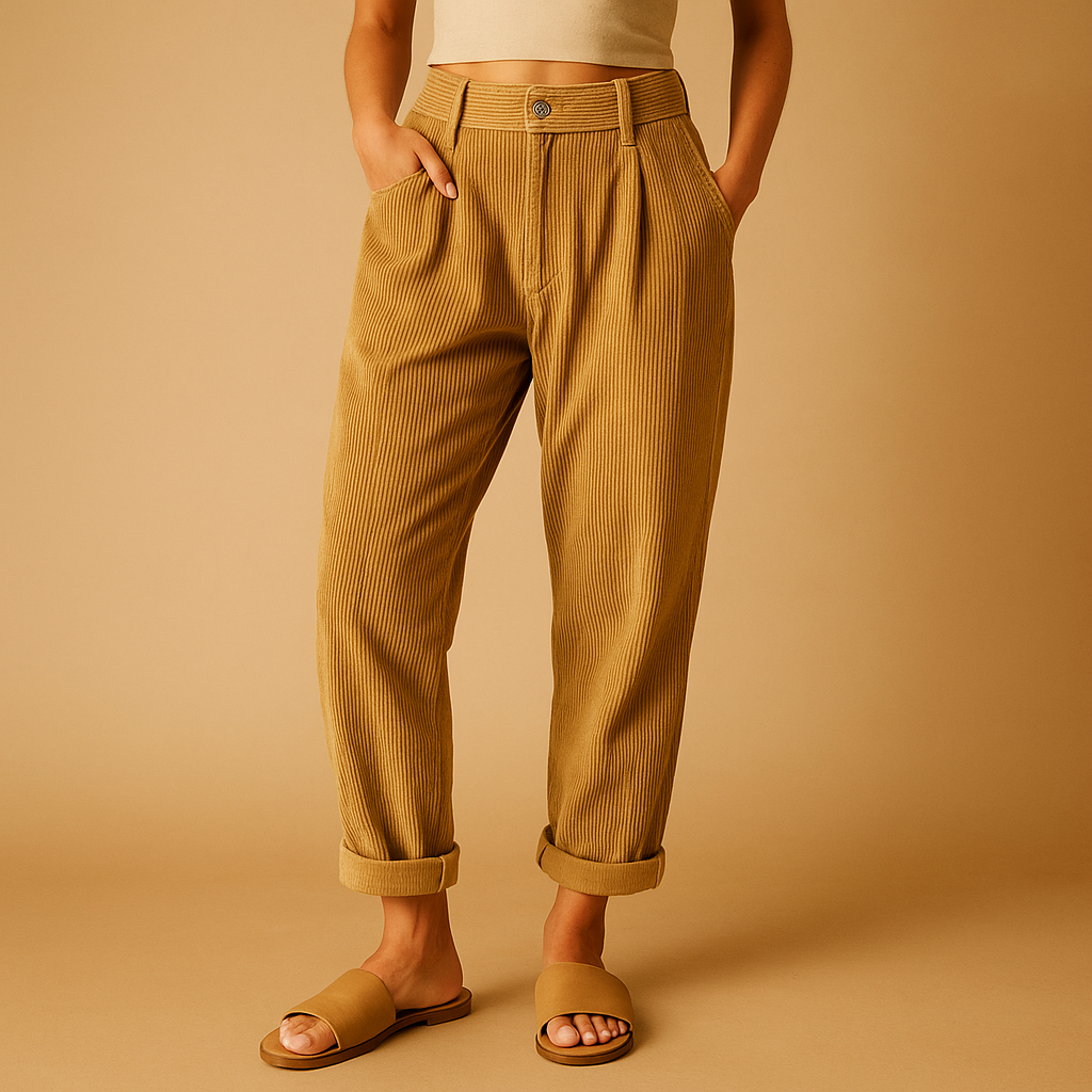 Women’s corduroy high waisted pants with straight legs in black, orange, army green, dark blue, khaki, and dark gray, perfect for autumn and casual chic looks.