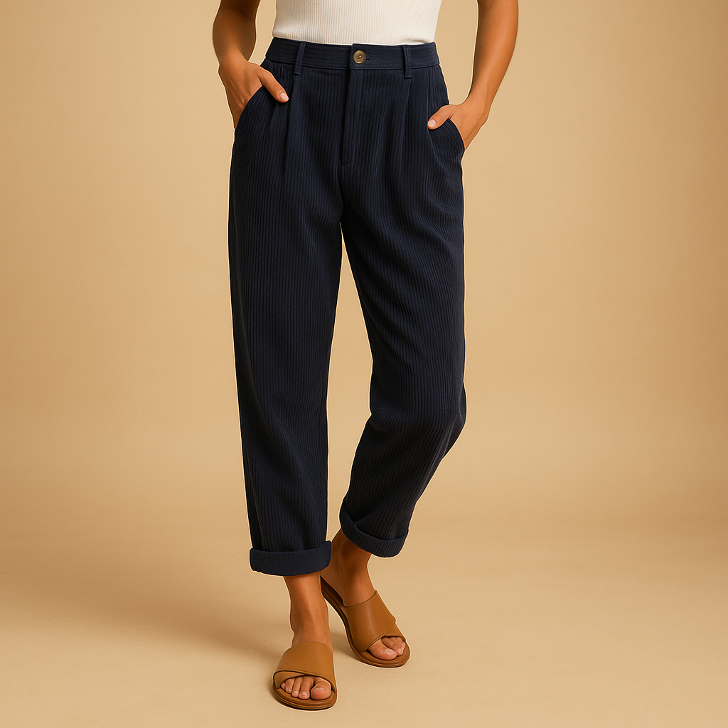 Women’s corduroy high waisted pants with straight legs in black, orange, army green, dark blue, khaki, and dark gray, perfect for autumn and casual chic looks.