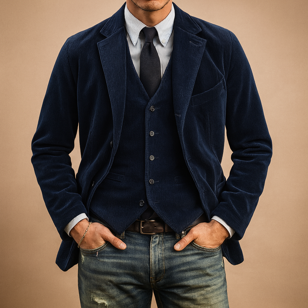 Men’s corduroy jacket with retro design and soft fabric, perfect for casual and formal outfits in autumn and winter.