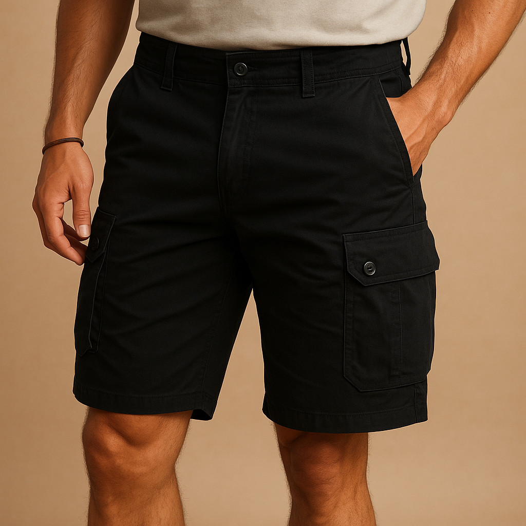 Men wearing Lucas cotton cargo shorts with multiple functional pockets, breathable and loose fit ideal for casual, outdoor, and summer wear.