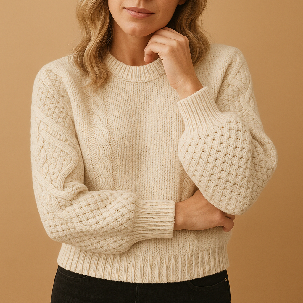 Women’s elegant knitted sweater with round neckline, long sleeves, and breathable fabric. Ideal for casual wear, office, or evening occasions.