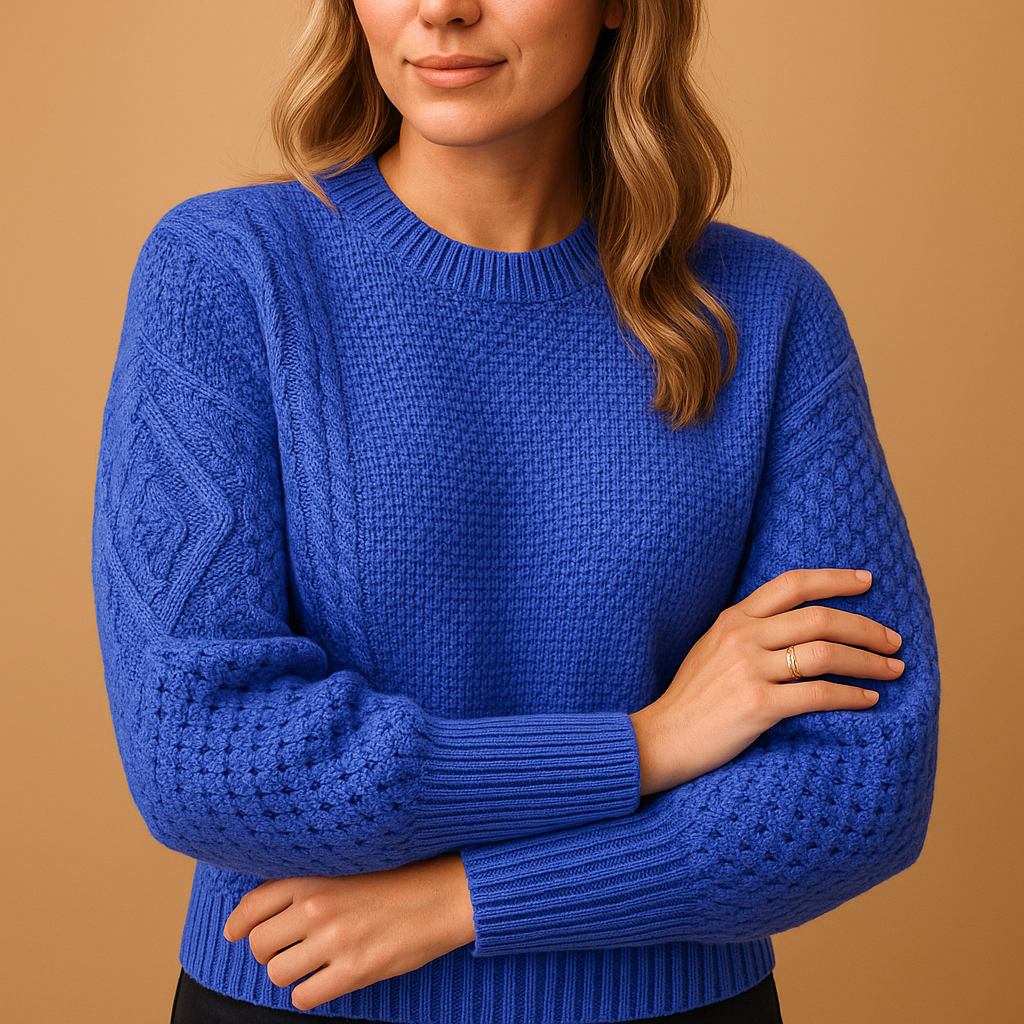 Women’s elegant knitted sweater with round neckline, long sleeves, and breathable fabric. Ideal for casual wear, office, or evening occasions.