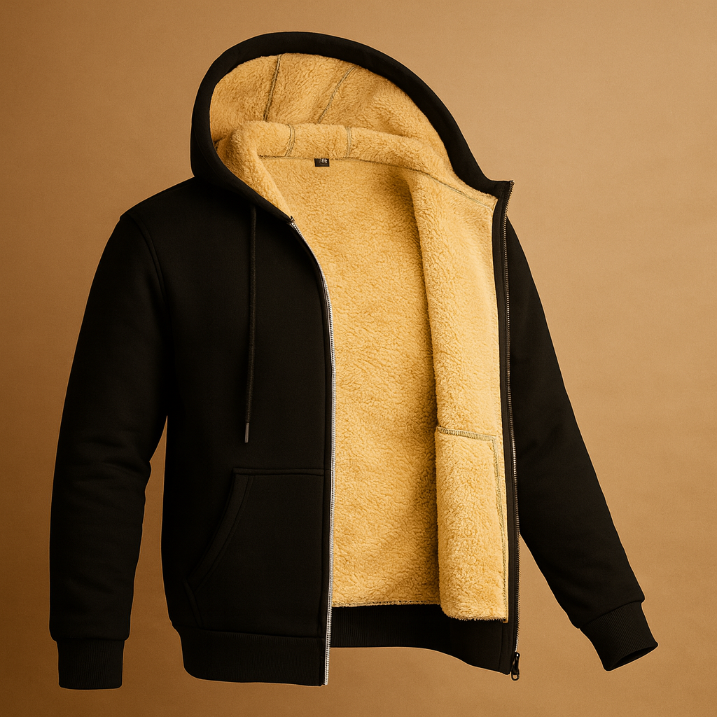 Men’s fleece sweater with fur lining in dark gray, black, and navy blue, warm, stylish, and perfect for autumn and winter wear.