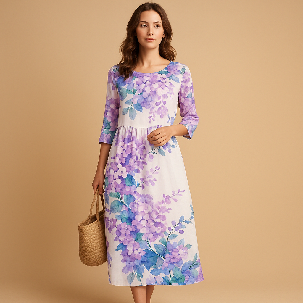 Women’s flowy midi dress with lightweight fabric and elegant silhouette, perfect for all seasons and both casual or formal occasions.