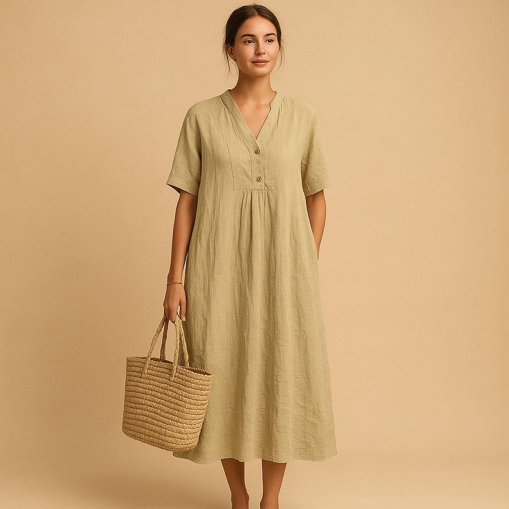 Flowy summer dress for women with breathable fabric and loose fit, perfect for casual wear, city walks, and summer occasions.