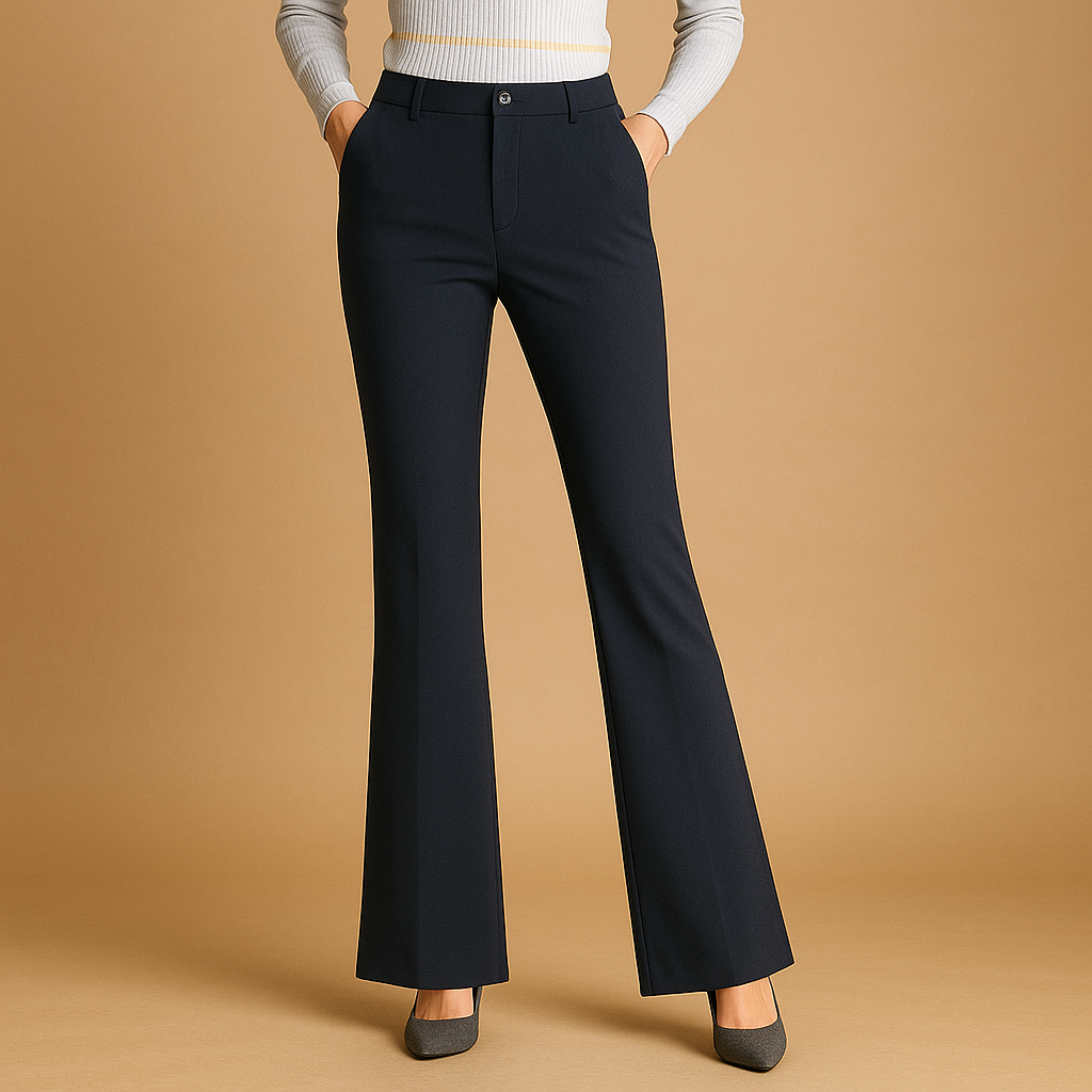 Women’s high waist flared pants with slimming fit, wide-leg design, and practical pockets, ideal for work, casual days, or formal outfits.