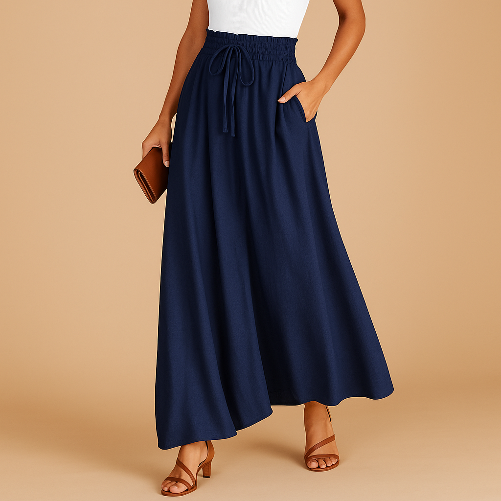 Women’s high waisted wide leg pants with elastic waistband, designed for a chic and flattering fit, perfect for work, casual outings, or elegant occasions.