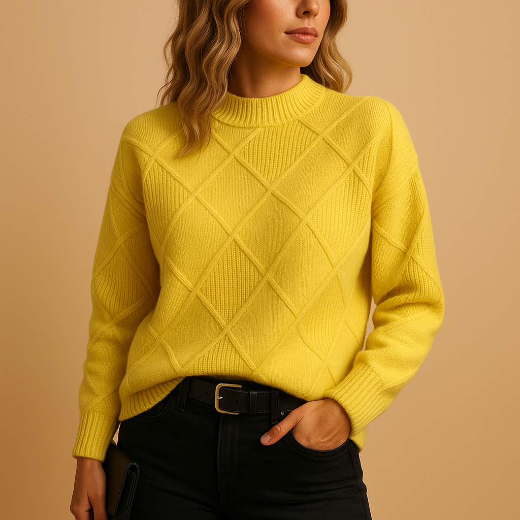 Women’s knitted turtleneck sweater with modern silhouette, standard European fit, and breathable fabric. Perfect for layering in every season.
