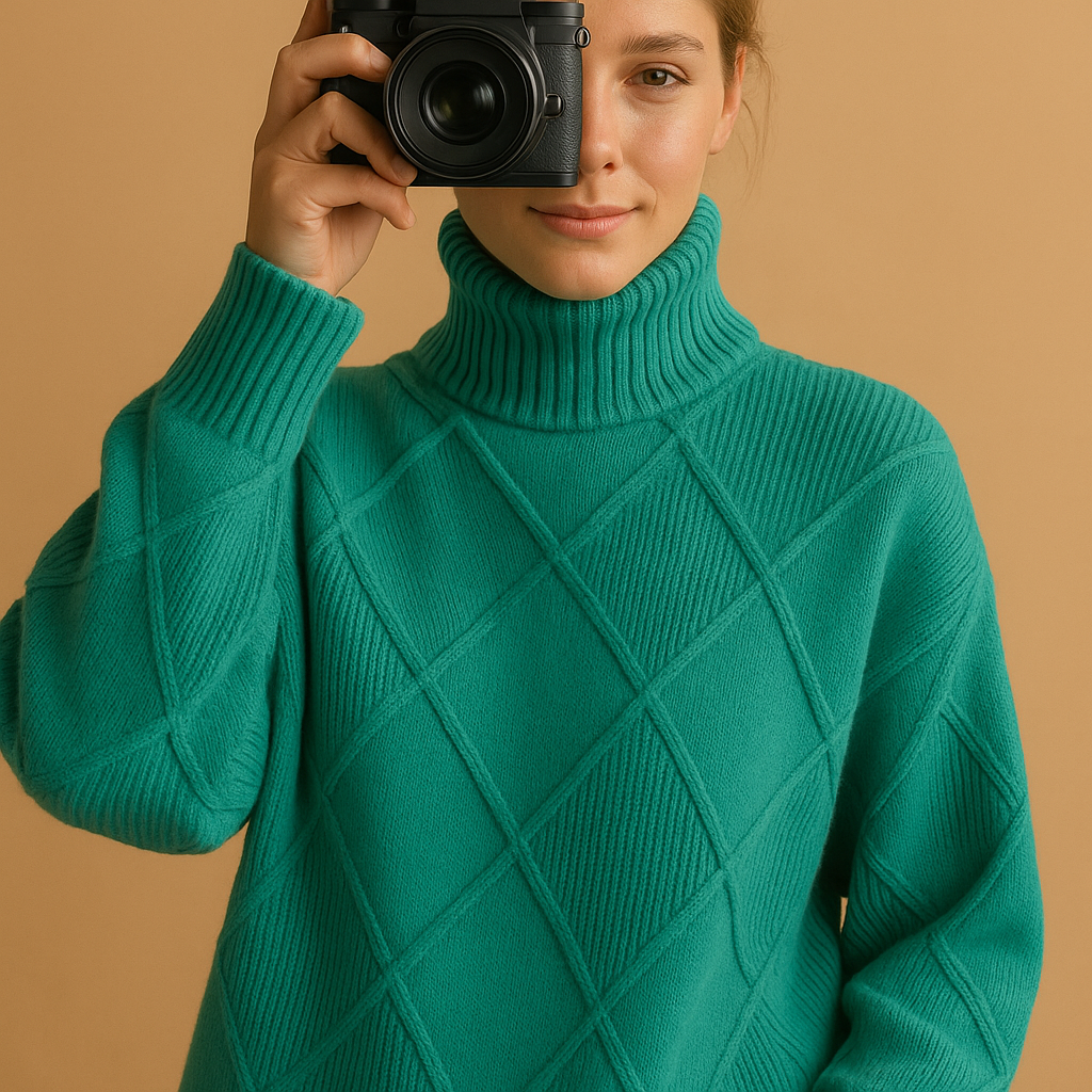 Women’s knitted turtleneck sweater with modern silhouette, standard European fit, and breathable fabric. Perfect for layering in every season.