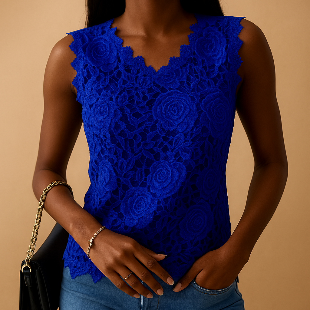 Lace blouse for women with round neckline and elegant detailing, perfect for work, casual days, and special occasions.